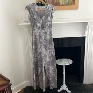 Geren Ford 100% silk grey maxi dress formal gown S